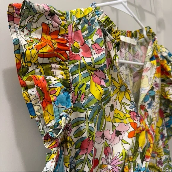 Marie Oliver Olive Ruffle Peplum Blouse Botanic Floral Cotton Poplin S Spring - Picture 3 of 6